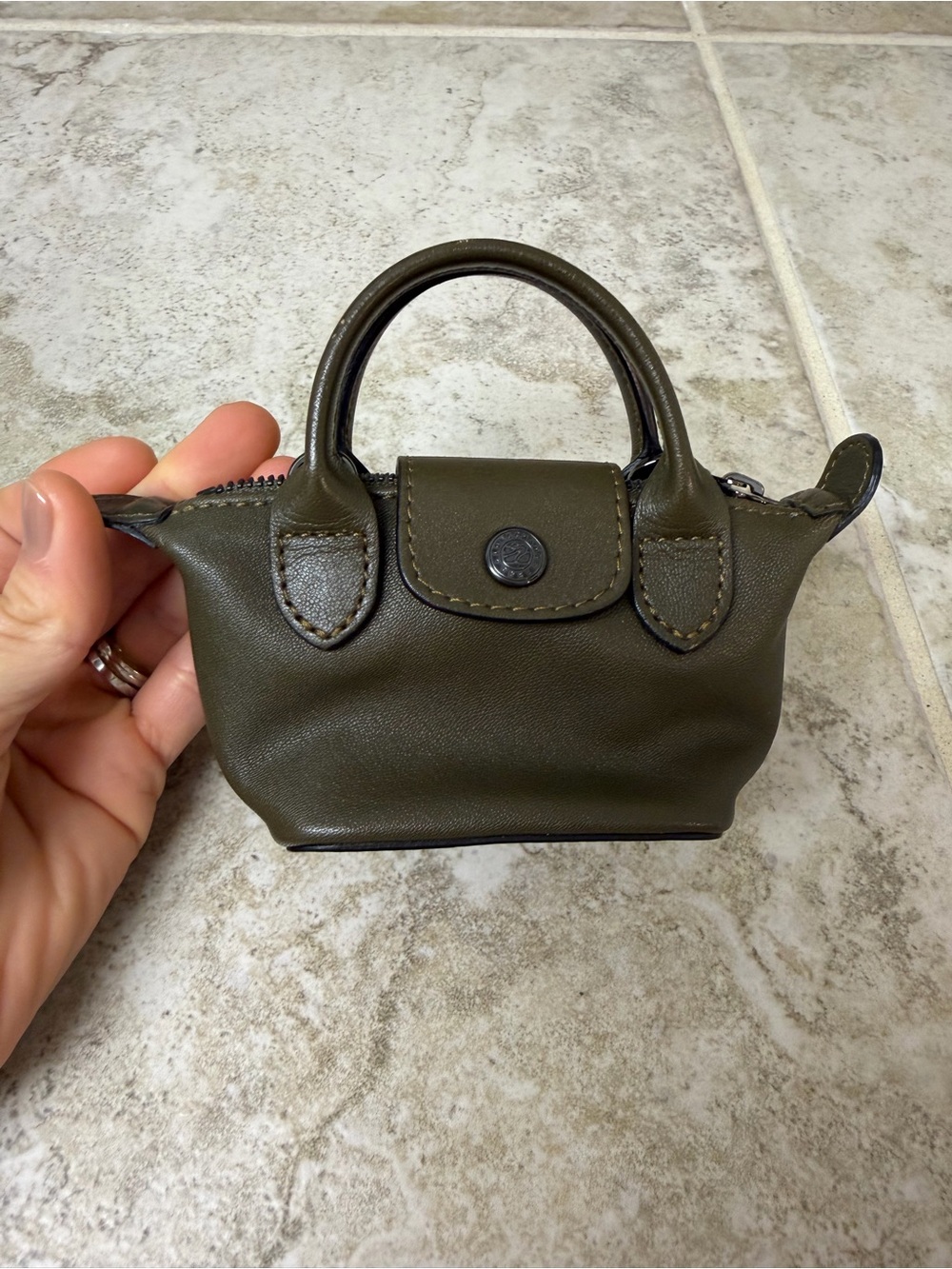 Longchamp Le Pliage Cuir Mini Leather Bag Olive Green